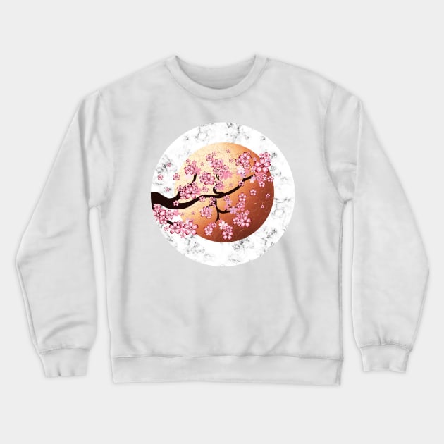 Blooming Sakura Branch on rose gold sun Crewneck Sweatshirt by AnnArtshock